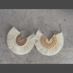 Cream and Gold Fringe Earrings